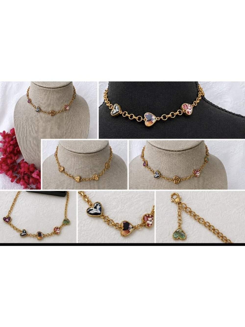 Melrose & Market Gold Tone 16.5" Chain Colorful Heart Charm Reverse Necklace NEW